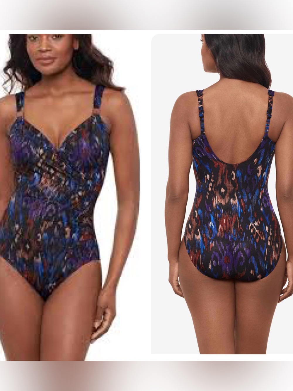 Miraclesuite Siren One Piece in Tapiz Swimsuit Black/Multi Tummy Control sz 12